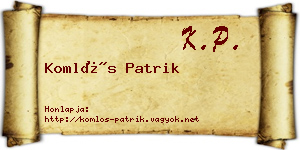 Komlós Patrik névjegykártya